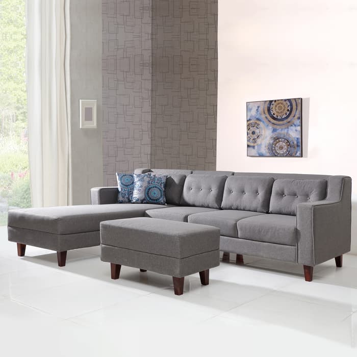 Buy Travis Fabric L-Shape Sofa Left With Pouf-Grey Online ...
