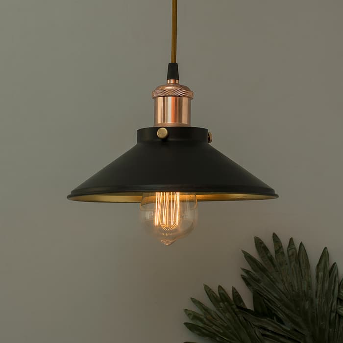 Buy Single Black Cone Pendant With Rose Gold Holder E27 Modern Nordic Hanging Ceiling Light Online