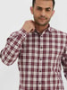 Upbeat Checked Cotton Shirt with Semi Cutaway Coll