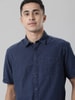 Blue Collar Style Printed Half Sleeve Cotton Shirt