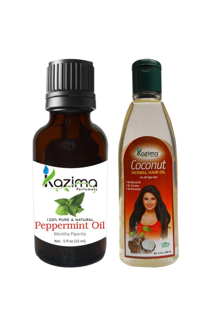 Kazima Combo Of Peppermint Oil 15Ml And Coconut Herbal Hair Oil 100Ml