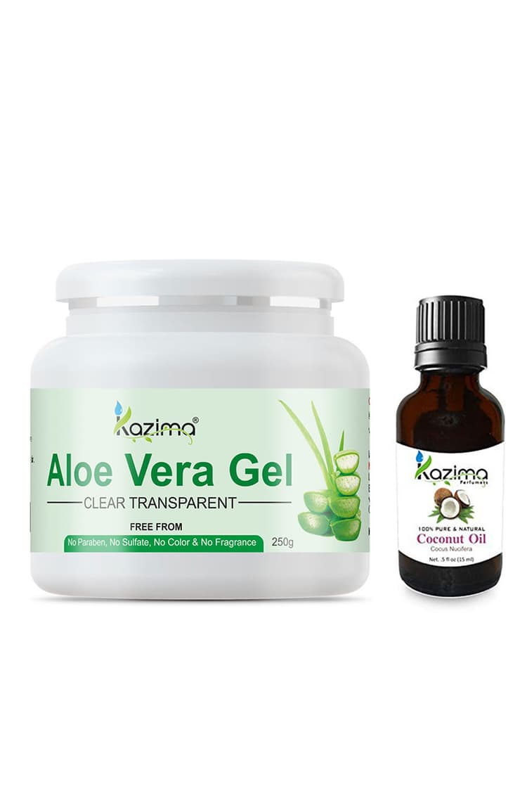 KAZIMA Aloe Vera Gel Raw 250 gm & Coconut Oil 15ml 100% Pure Combo