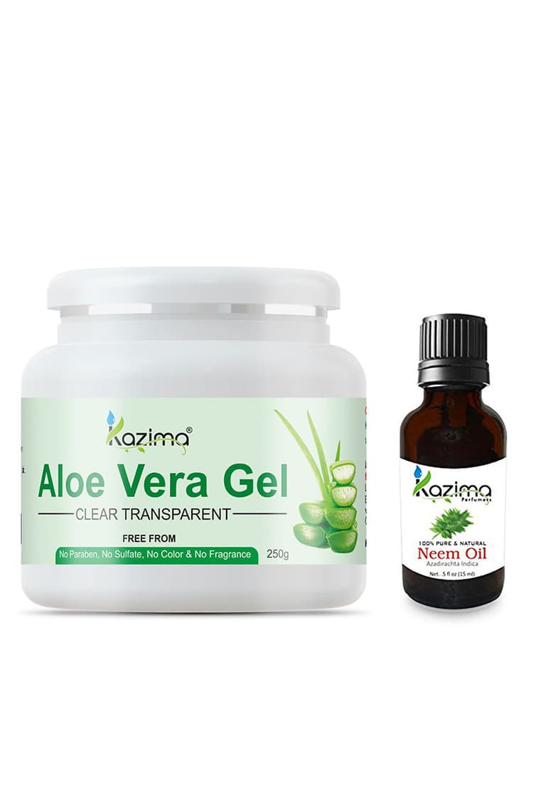 KAZIMA Aloe Vera Gel Raw 250 gm & Neem Oil 15ml 100% Pure Combo