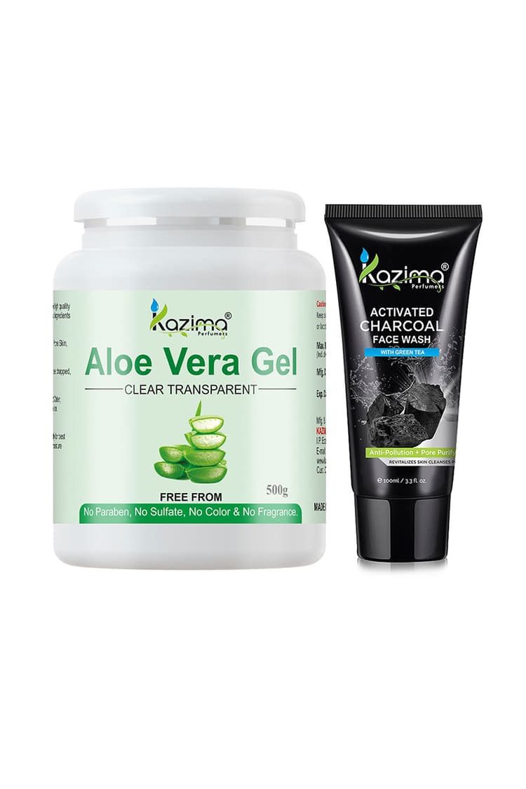 KAZIMA Combo of Aloe Vera Gel 500g + Charcoal Facewash 100ml