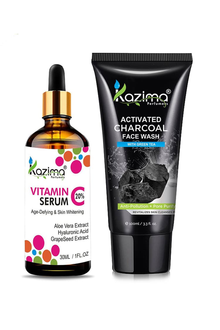 KAZIMA Combo Vitamin C Serum 30ml & Activated Charcoal Face Wash 100ml