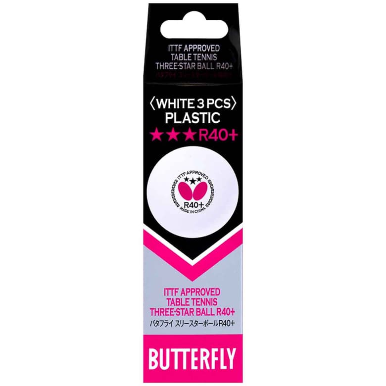 Butterfly 3 Star R40+ Table Tennis Balls (White, Pack of 3)