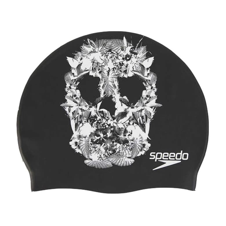 Speedo Slogan Printed Silicone Cap (Black/White)