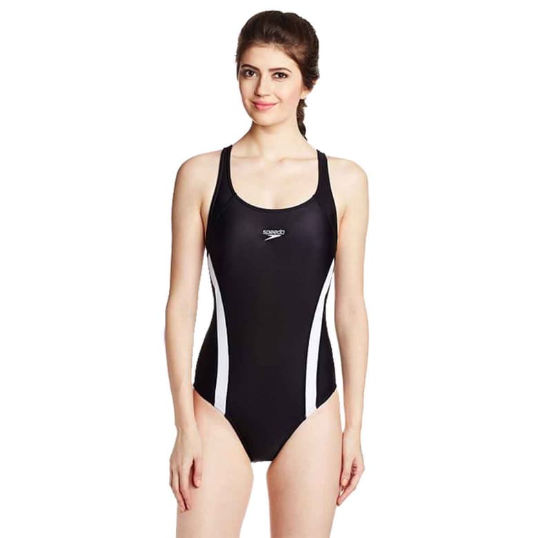 Speedo Essential Pullback Swimsuit (Black/White)
