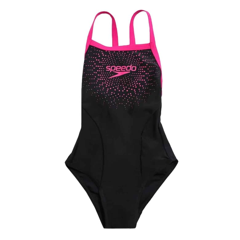 Speedo Gala Logo Thin Strap Swimwear (Black/Pink)