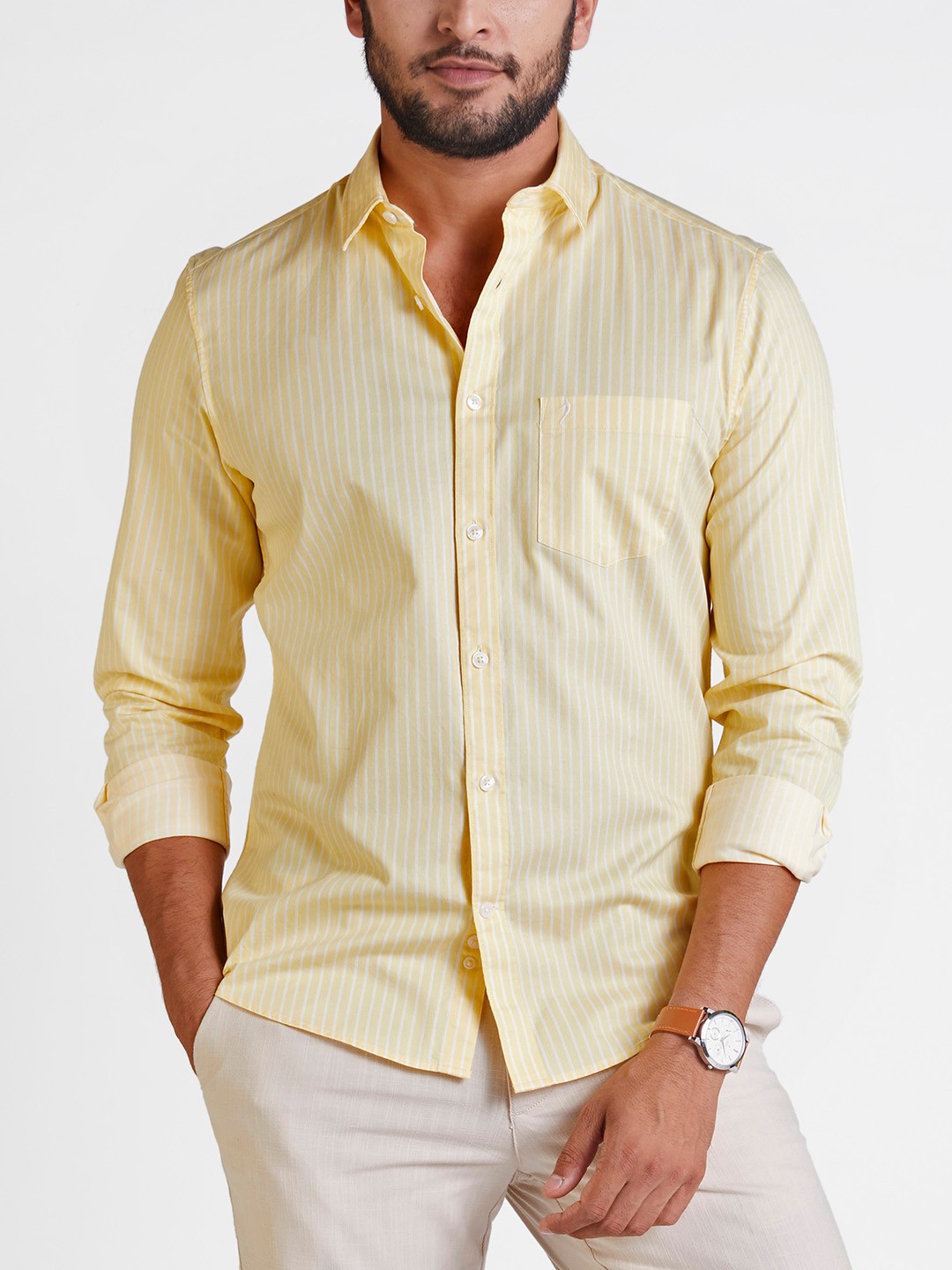 Mens Yellow Stripe Chiseled Fit Casual ...