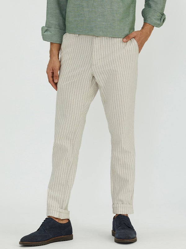 Buy Allen Solly Grey Slim Fit Striped Trousers for Mens Online  Tata CLiQ