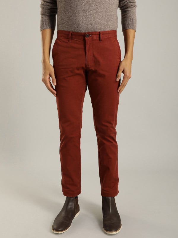 Buy Men Green Solid Slim Fit Trousers Online - 344357 | Van Heusen