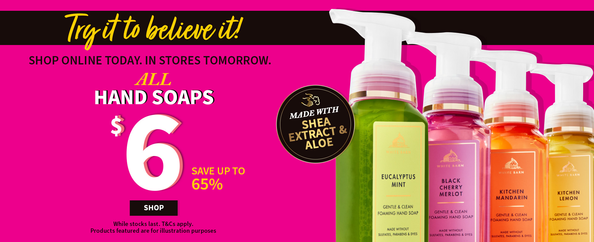 TRY IT TO BELIEVE IT SHOP ONLINE TODAY. IN STORE TOMORROW. ALL HAND SOAPS $