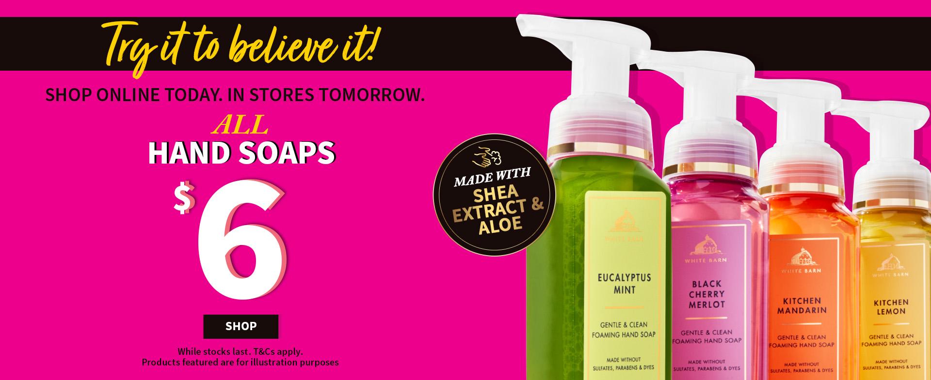 TRY IT TO BELIEVE IT SHOP ONLINE TODAY. IN STORE TOMORROW. ALL HAND SOAPS $