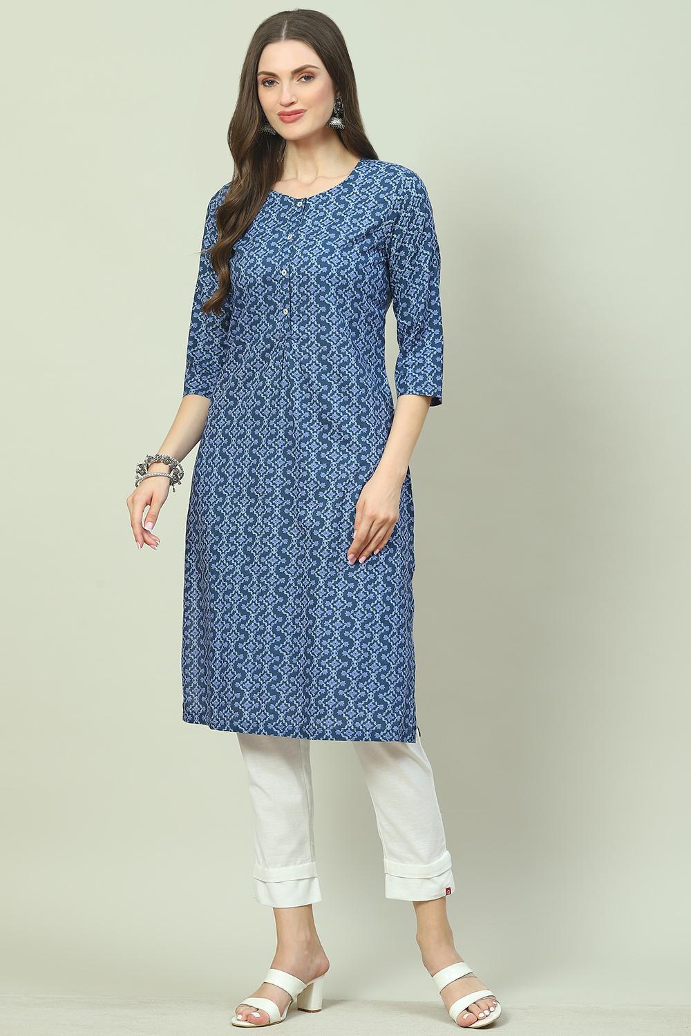 

Blue Cotton A-Line Printed Kurta