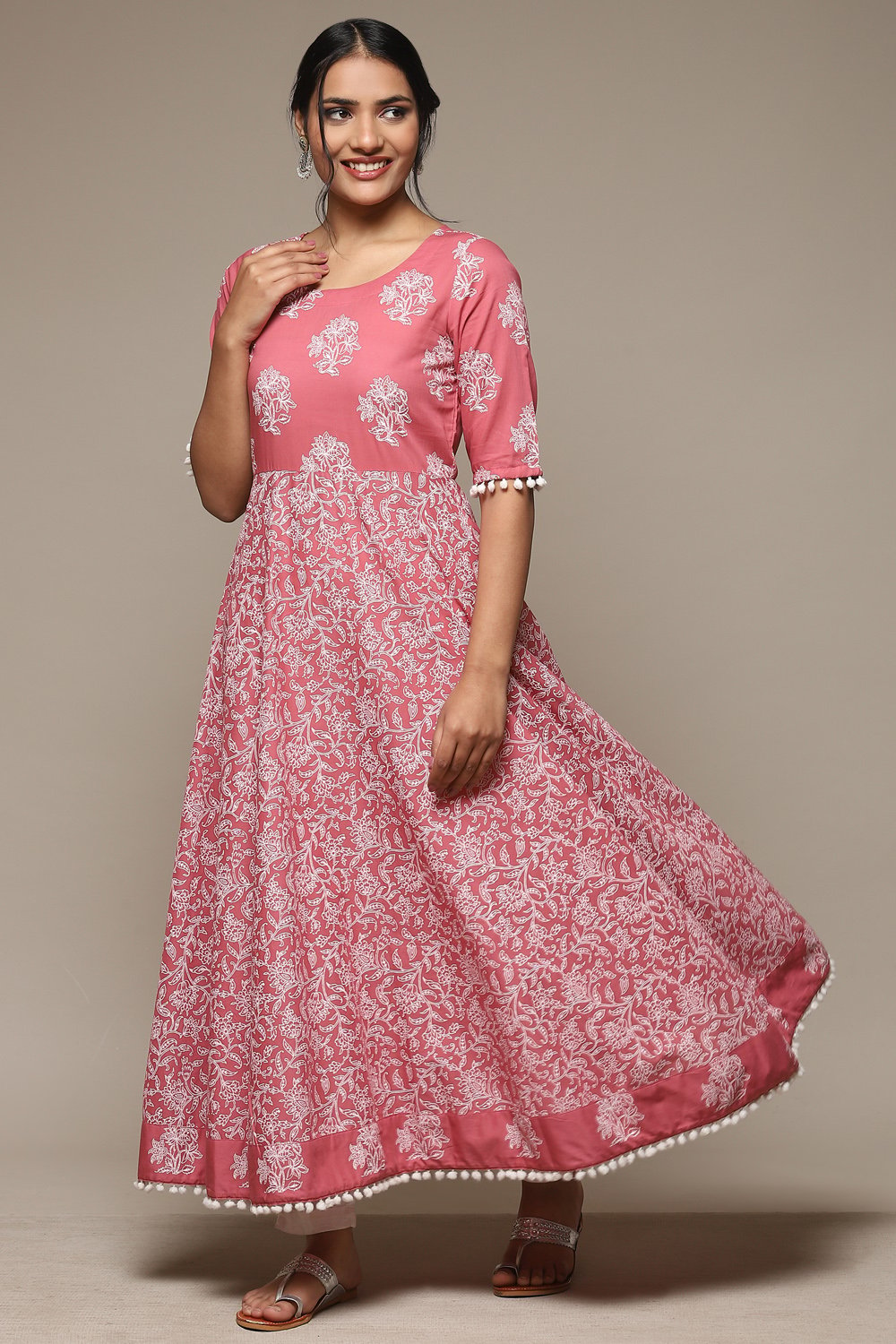 

Onion Pink Cotton Flared Printed Kurta