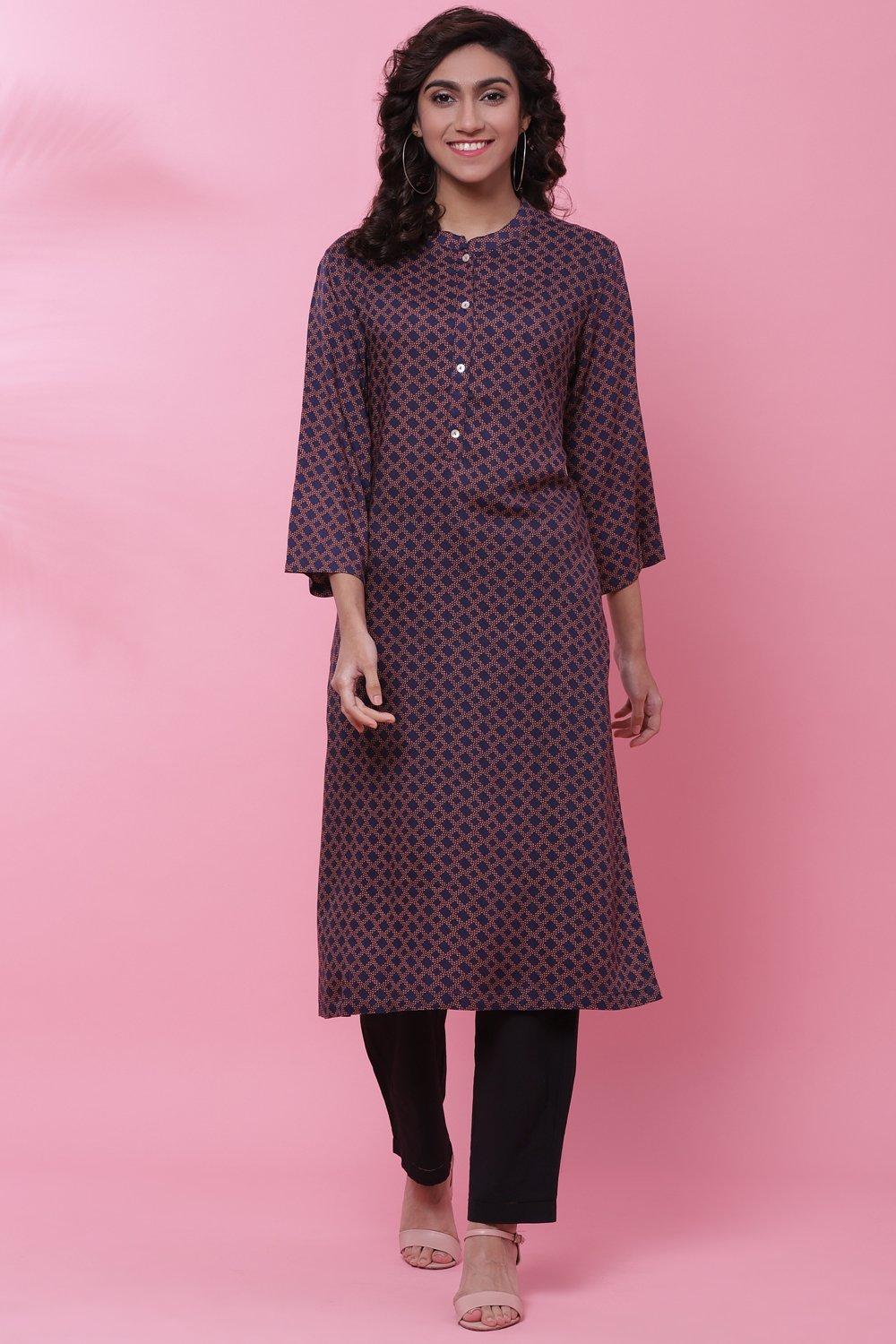 

Blue Rayon A-Line Printed Kurta