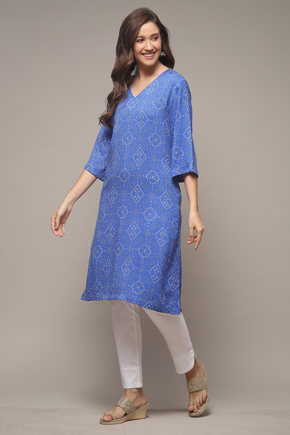 

Electric Blue Viscose Straight Printed Kurta