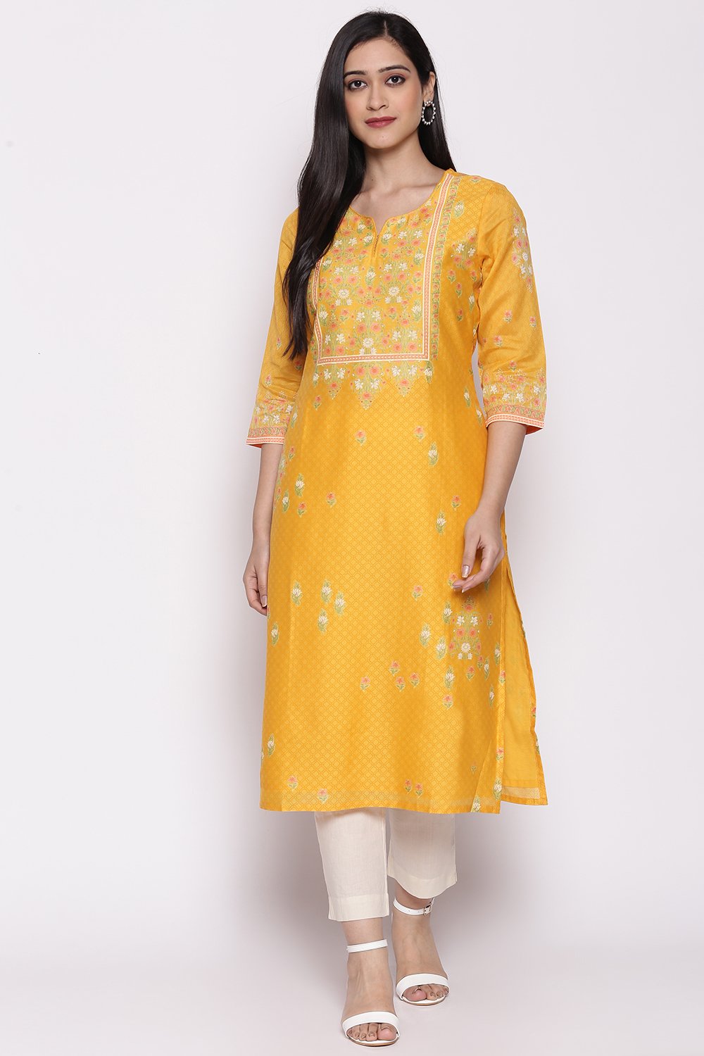 

Yellow Cotton Silk Yarndyed Kurti