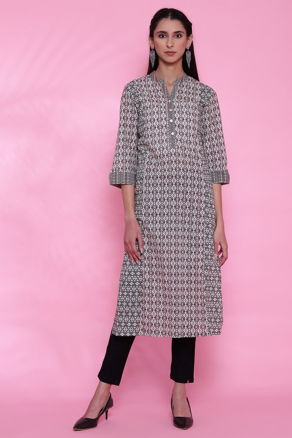 

Charcoal Black Cotton Printed Kurta