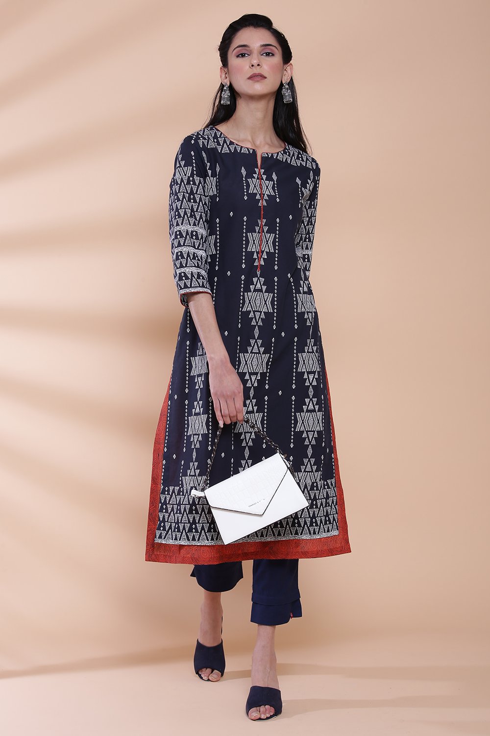 

Black Cotton A-Line Printed Kurta