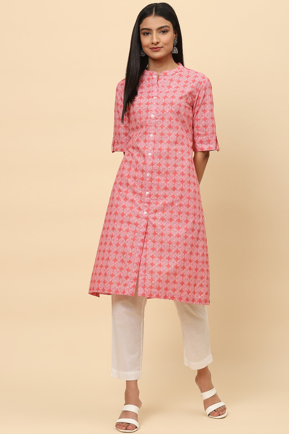 

Dusty Pink Cotton Printed Short Kurti