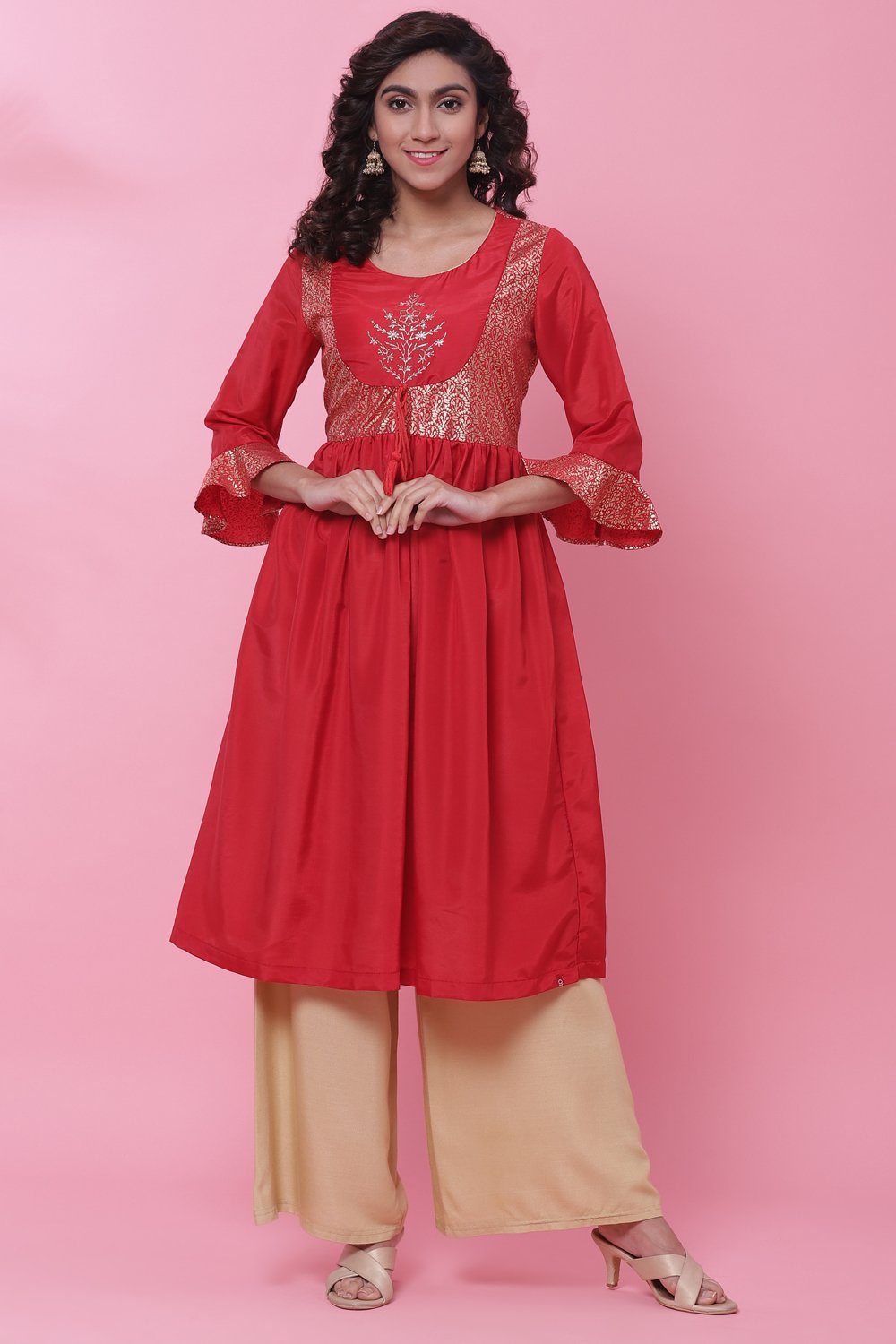 

Red Art Silk Flared Kurta