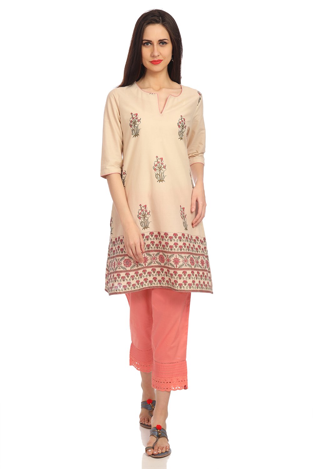 

Cream Straight Cotton Printed Kurta