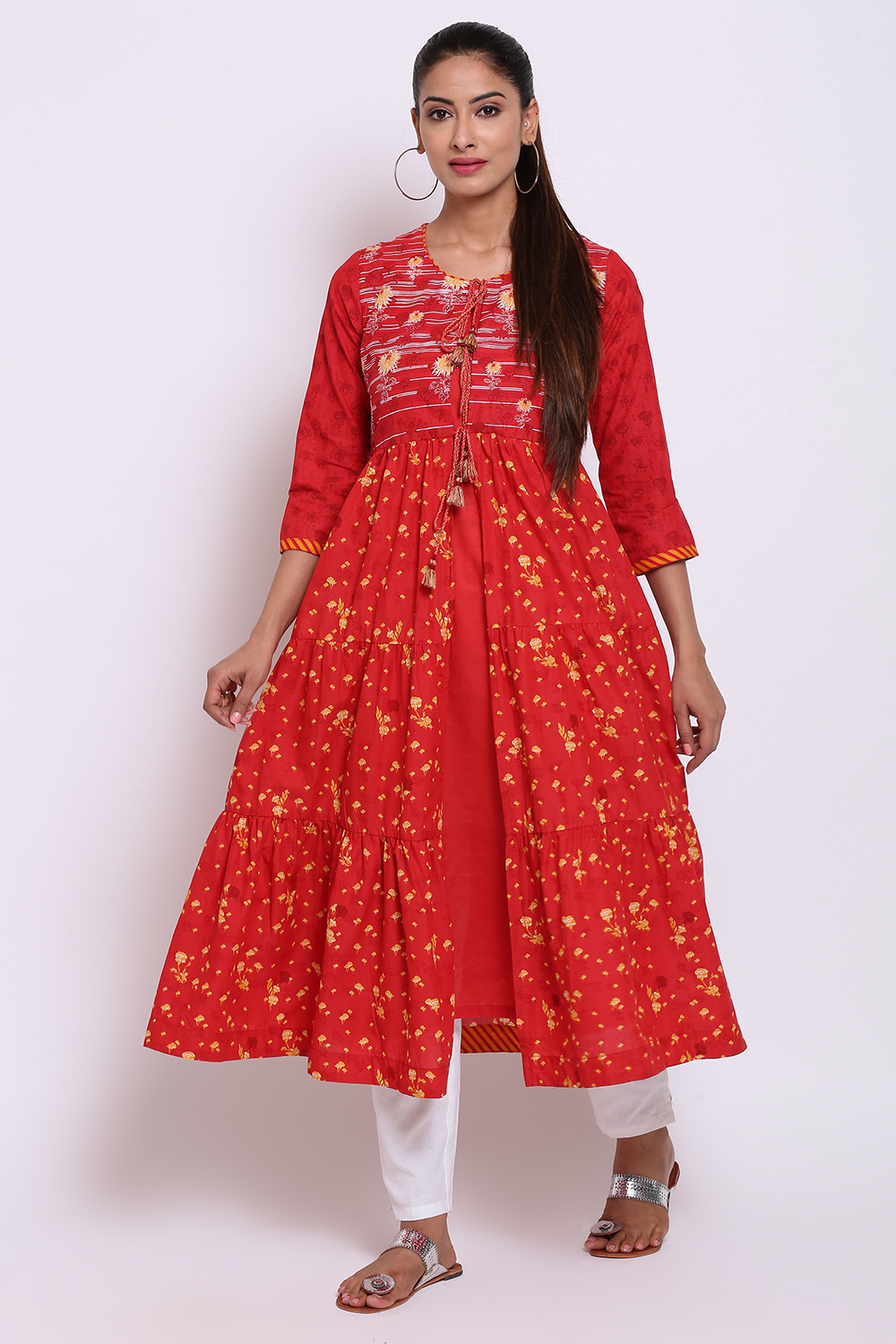 

Red Cotton Double Layered Printed Kurta