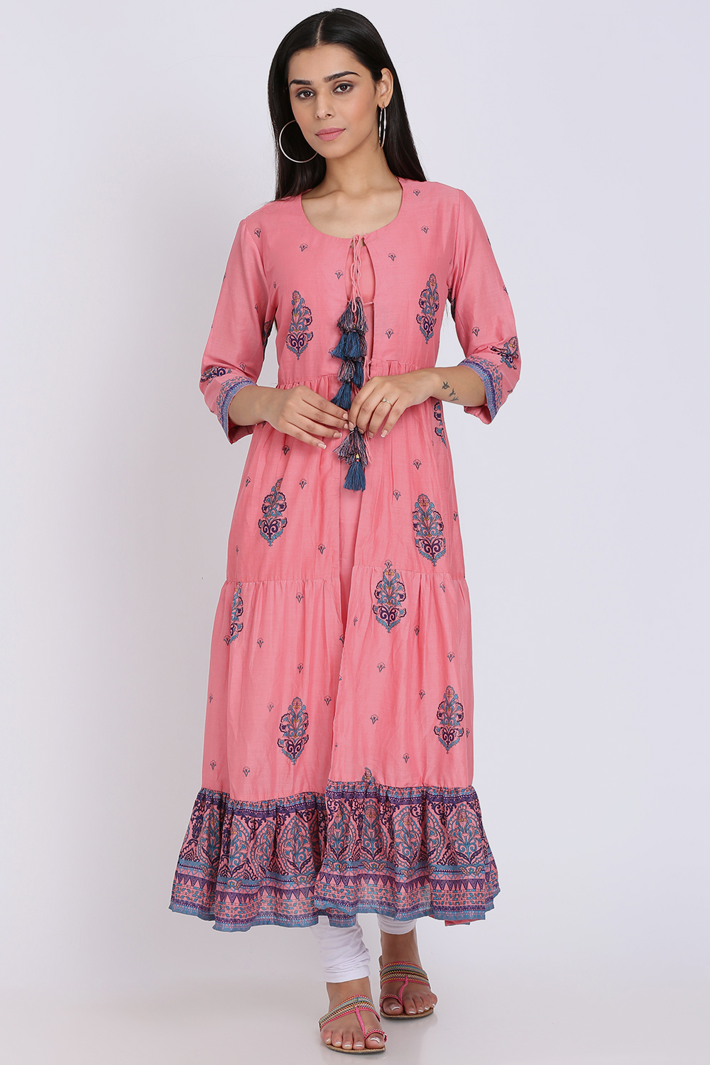 

Peach Cotton Double Layered Printed Kurta