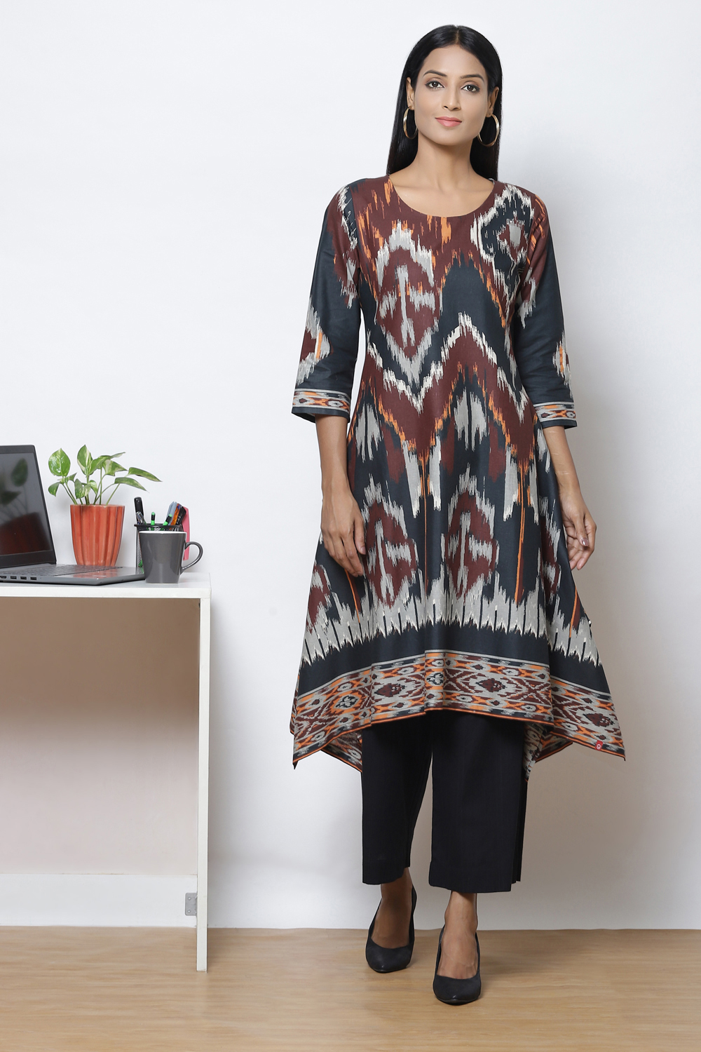 

Brown LIVA Flared Fusion Dress