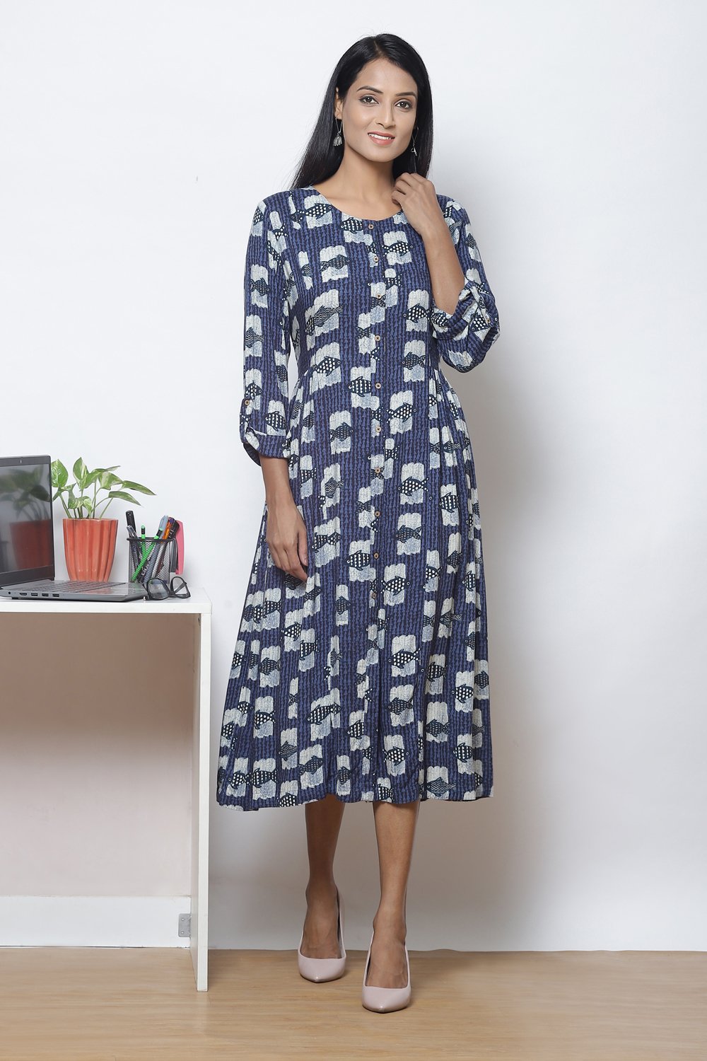 

Indigo LIVA A-Line Fusion Dress