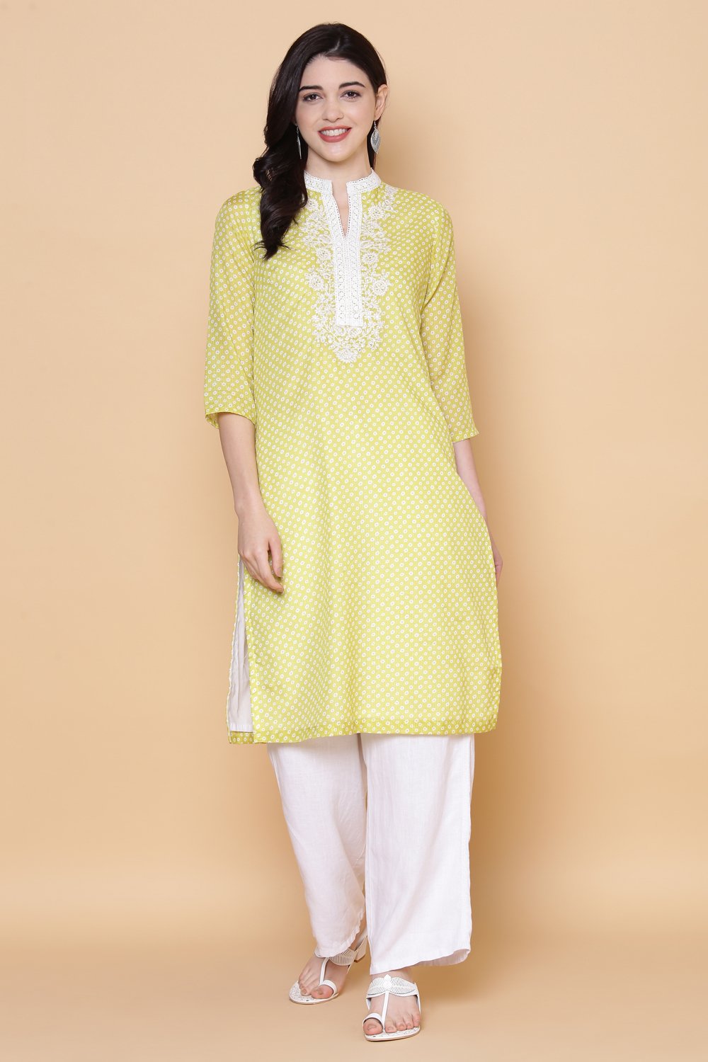 

Green Cotton Silk Chikankari Embroidered Kurta