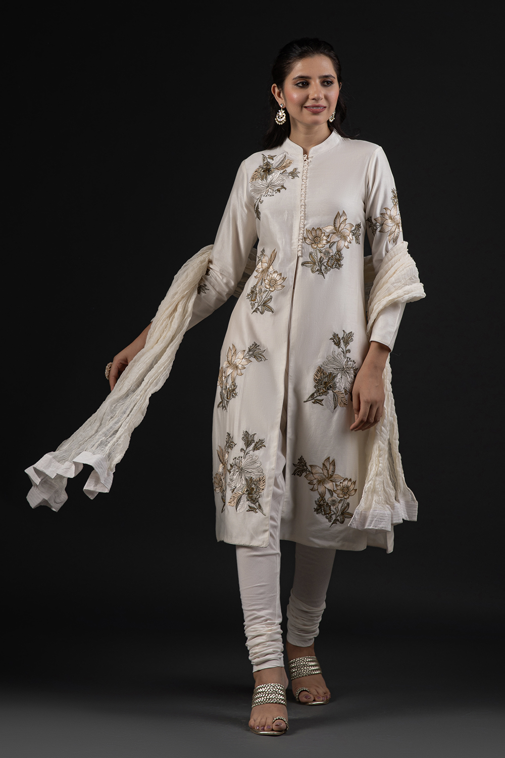 

Rohit Bal Ivory Cotton Silk Straight Printed Suit Set