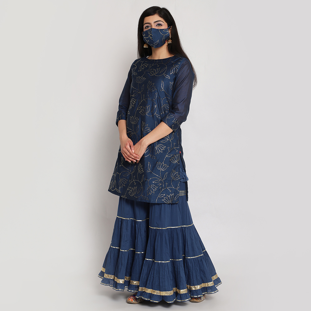 

Blue Art Silk Short Yarndyed Kurti