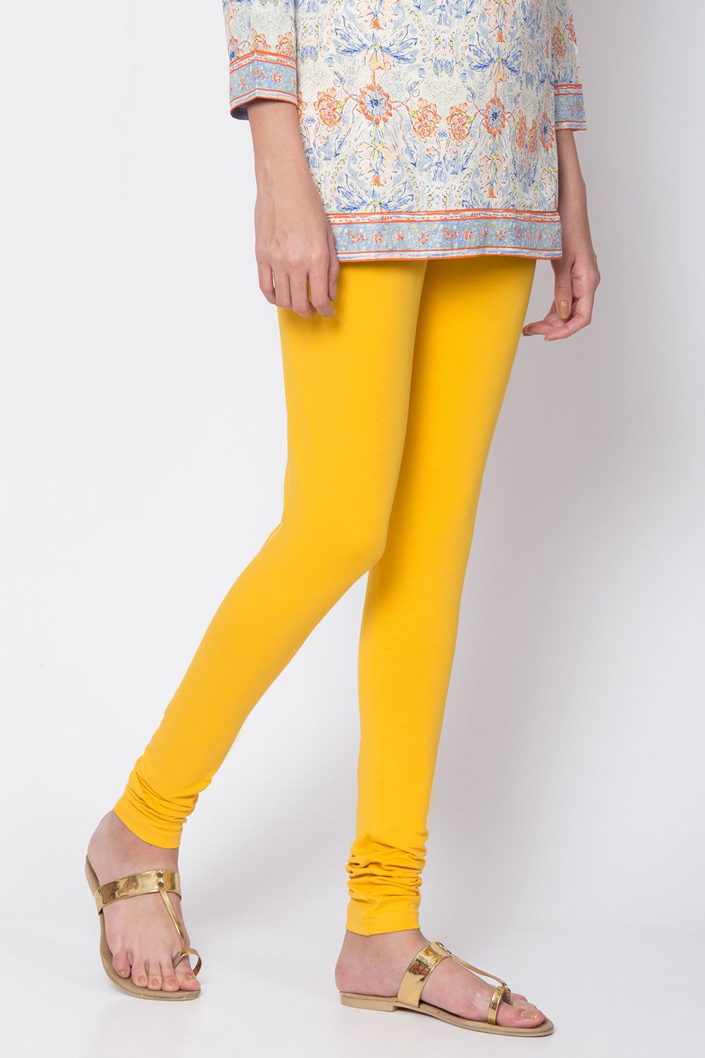 

Dark Yellow Cotton Blend Dyed Churidar