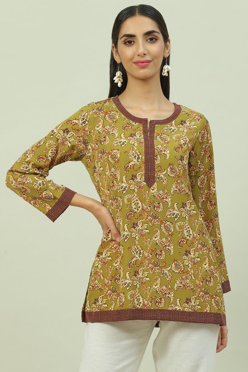 

Green Art Silk Straight Printed Kurti