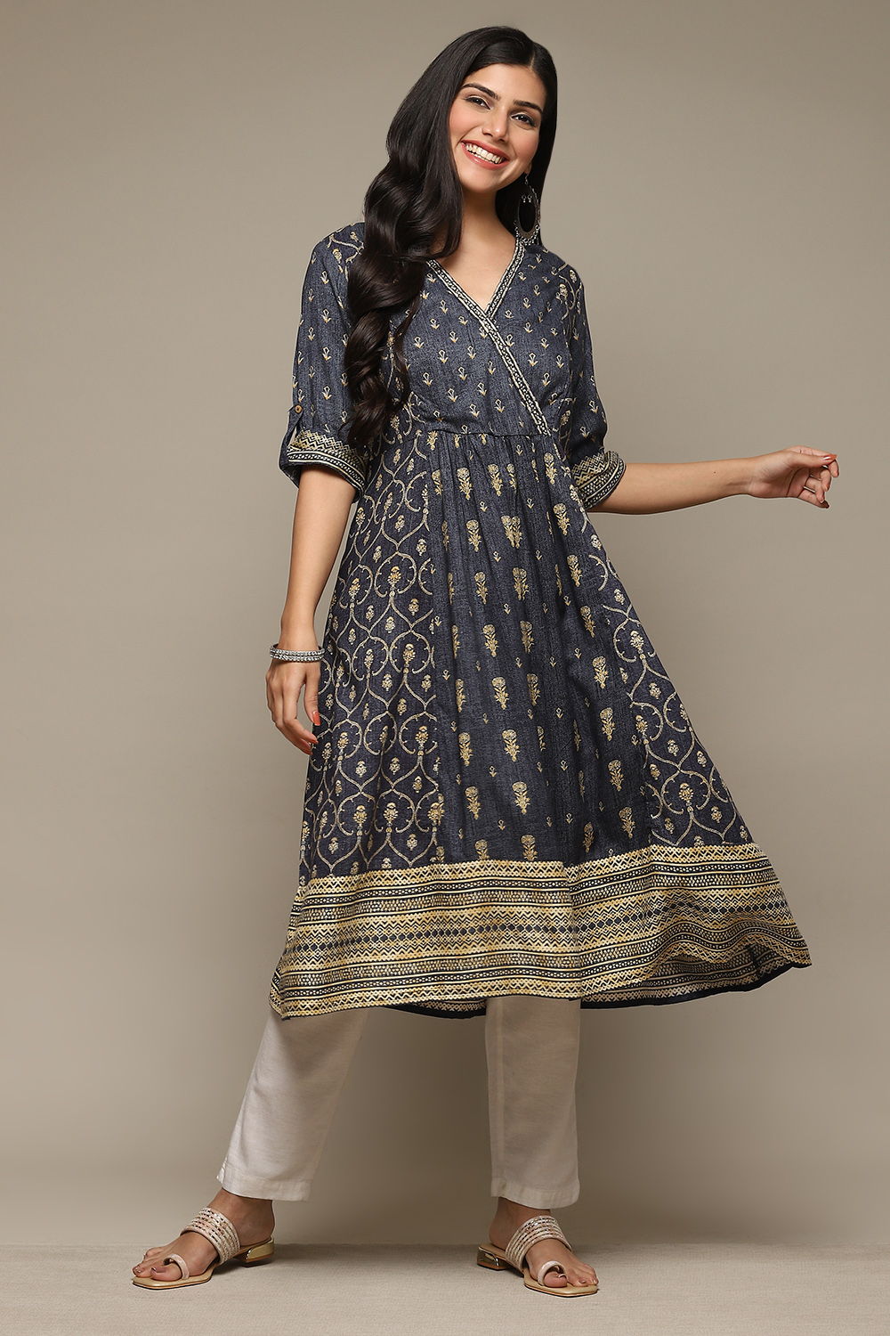 

Blue Rayon Straight Printed Kurta