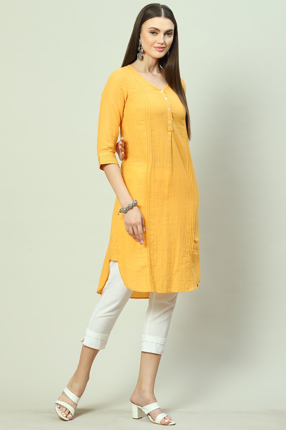 

Ochre Cotton Solid Kurti