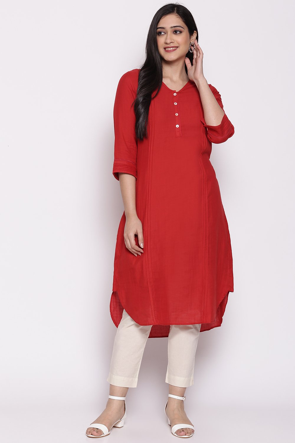 

Red Cotton Solid Kurti