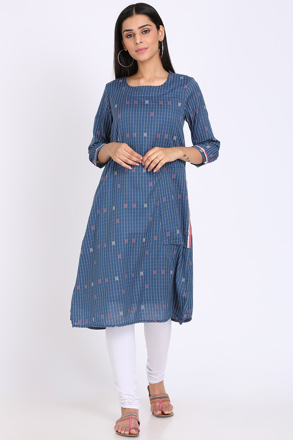 

Blue Eco Cotton A-Line Yarndyed Kurta