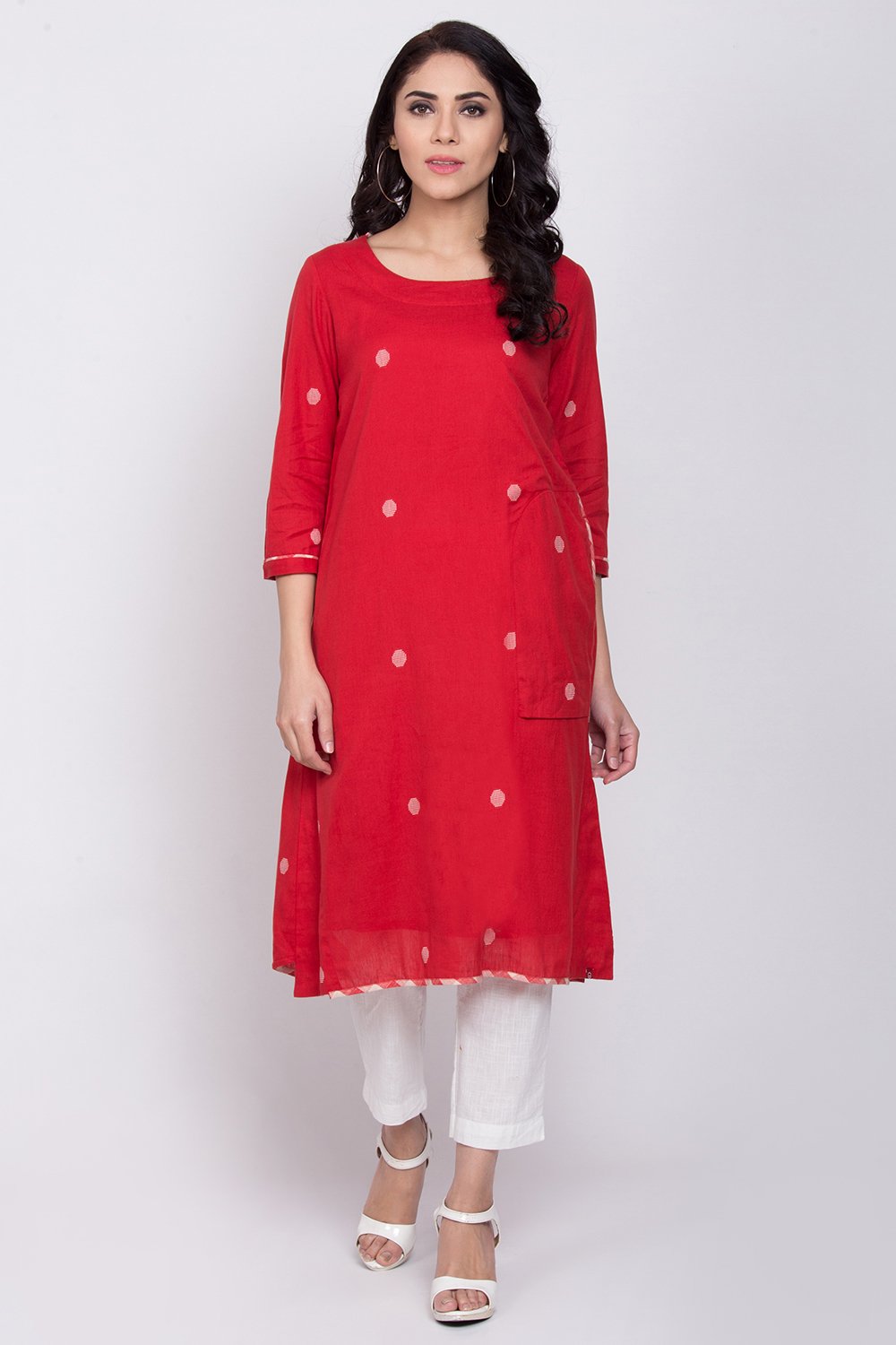 

Red A-Line Eco Cotton Yarndyed Kurta