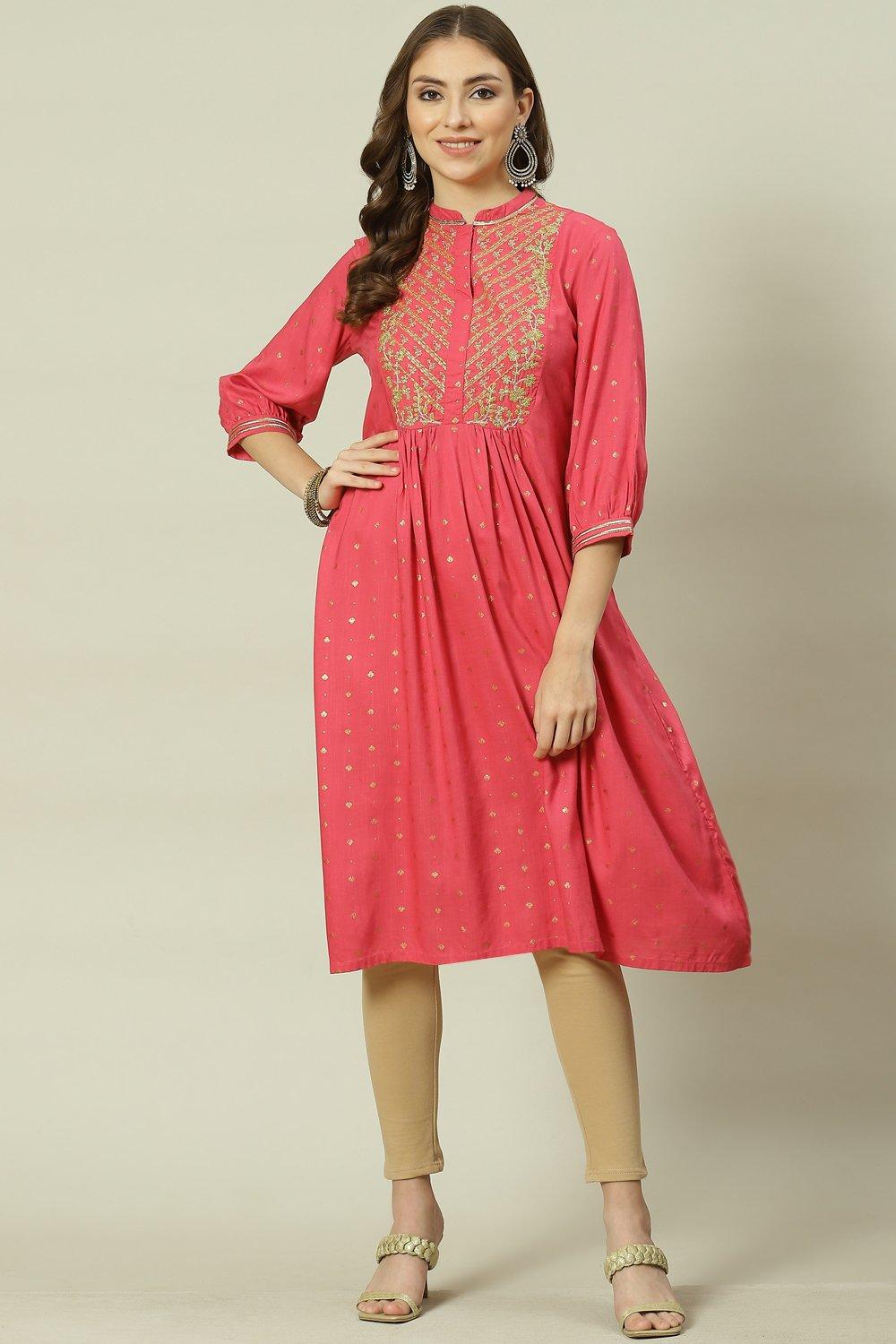 

Coral Rayon Flared Printed Kurta