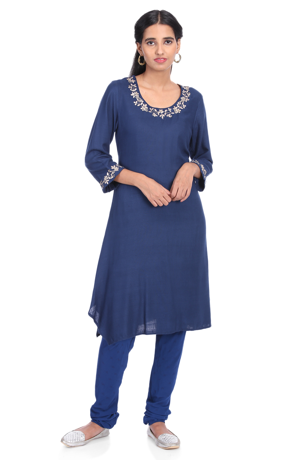 

Blue Poly Cotton Asymmetric Printed Kurta