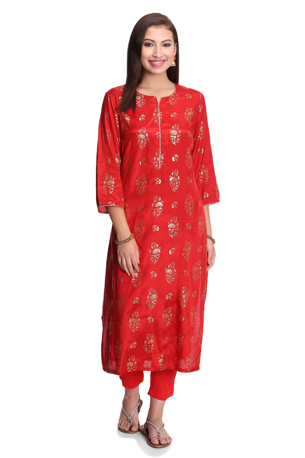 

Red Viscose Straight Printed Kurta