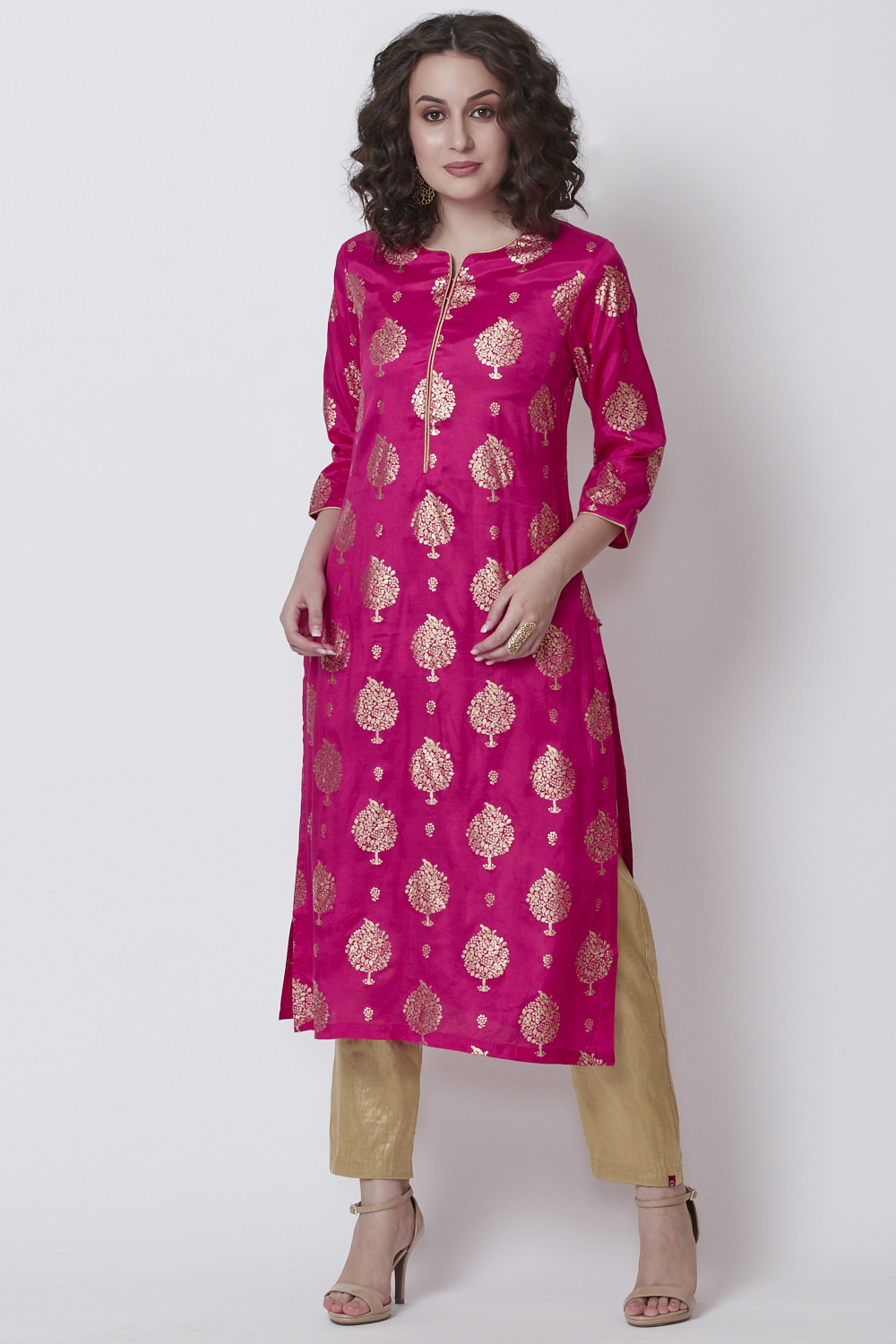 

Pink Viscose Straight Printed Kurta