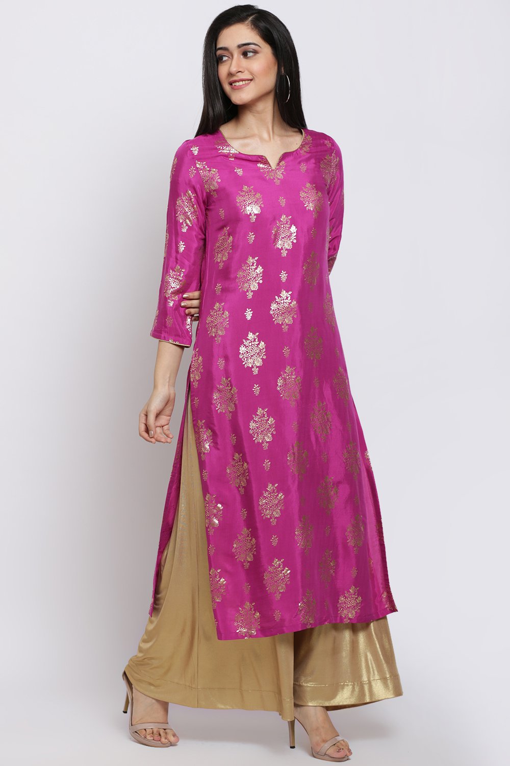 

Magenta Viscose Straight Printed Kurta