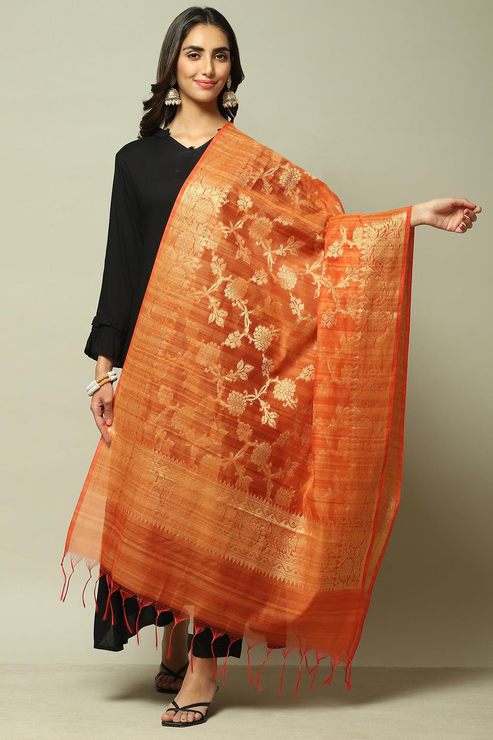 

Orange Art Silk Yarndyed Dupatta