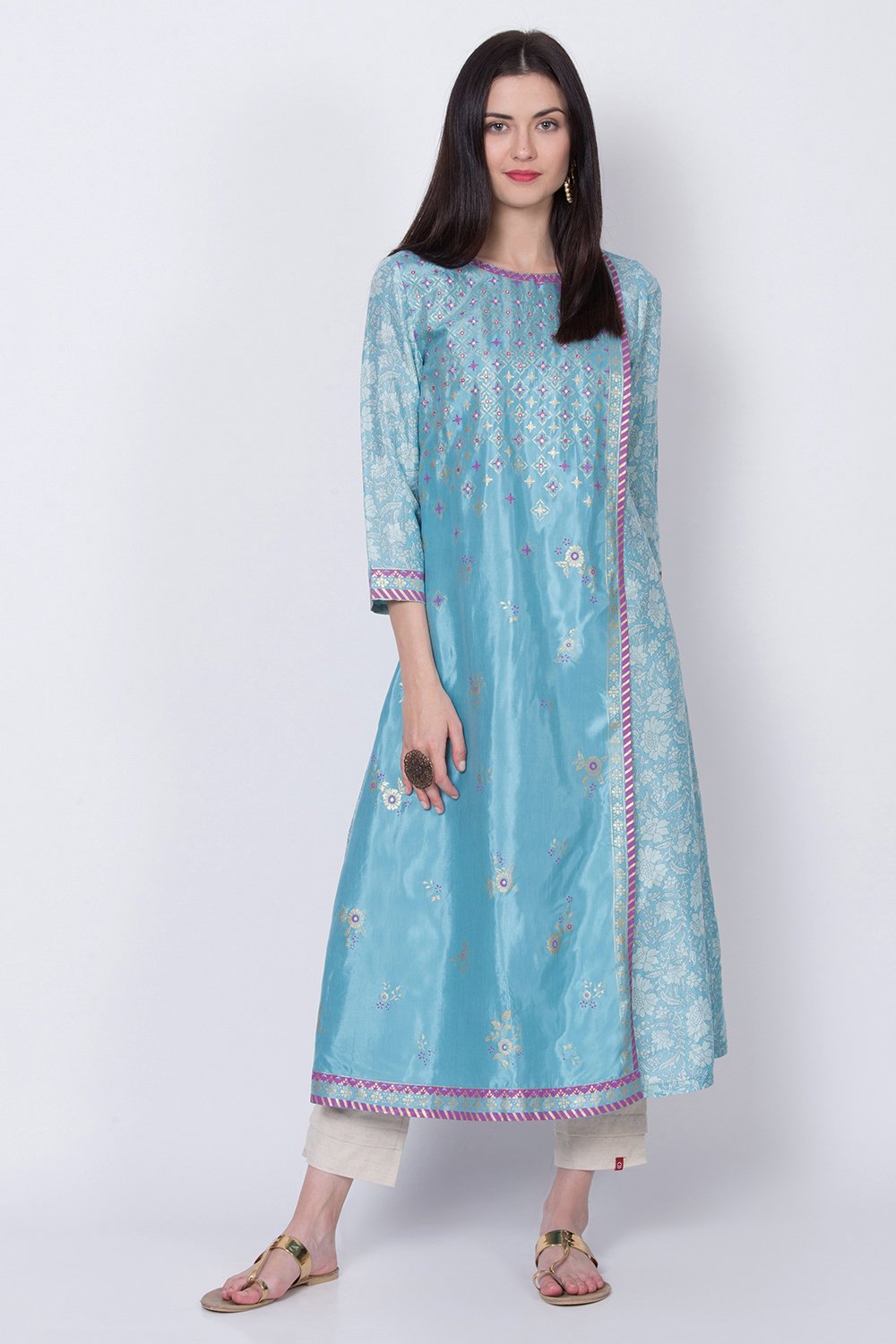 

Blue Viscose A-Line Printed Kurta