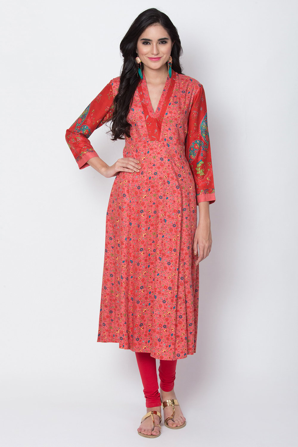 

Brick Red Rayon Flared Printed Kurta